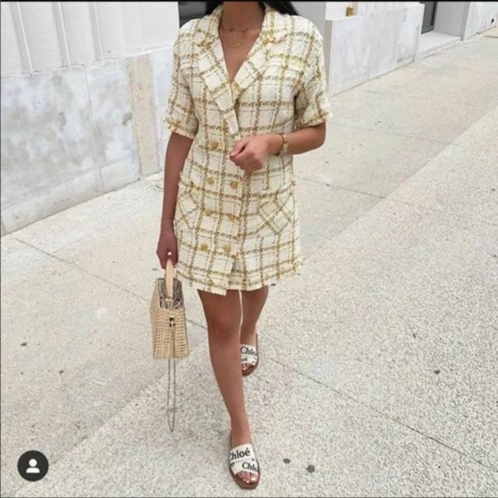 NWT Zara Tweed Blazer Style Cream Dress - Picture 3 of 15